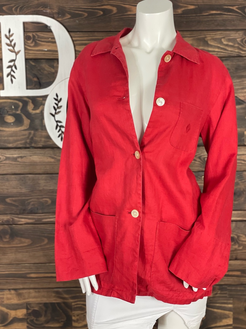 Lauren Ralph Lauren | Red 100% Linen Button-Front Tunic Jacket Coastal Grandma